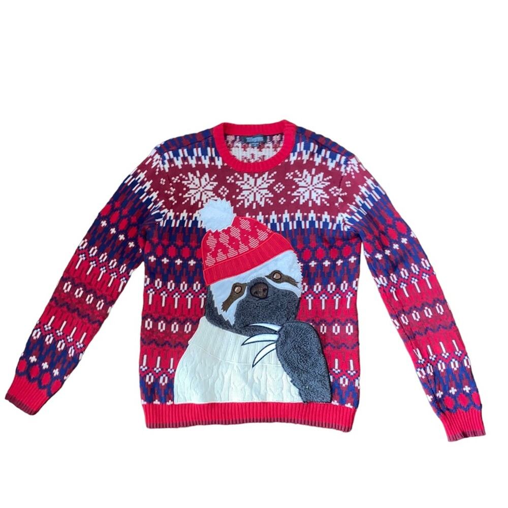 33 Degrees Chunky Sloth Christmas Sweater Snowflake Print Large Size Small